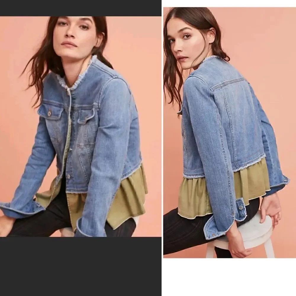 ANTHROPOLOGIE PILCRO AND THE LETTERPRESS Flounced Denim Jacket-XS